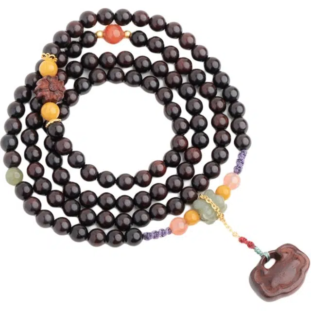 仙源 如意锁 新中式复古文玩圆珠 平安福脖挂链 木作 项链 男女同款情侣款 紫檀属