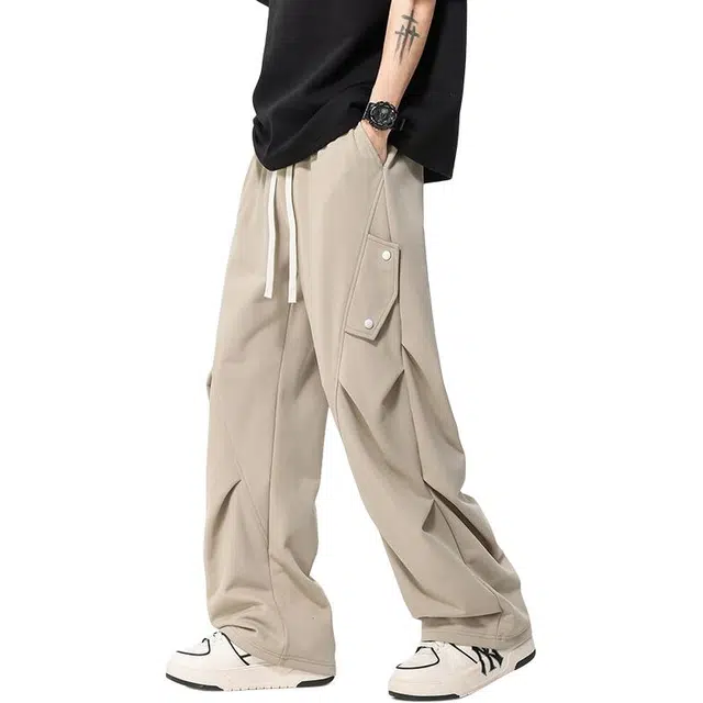 黑马漫画 美拉德设计感褶皱宽松垂感休闲裤 男女同款