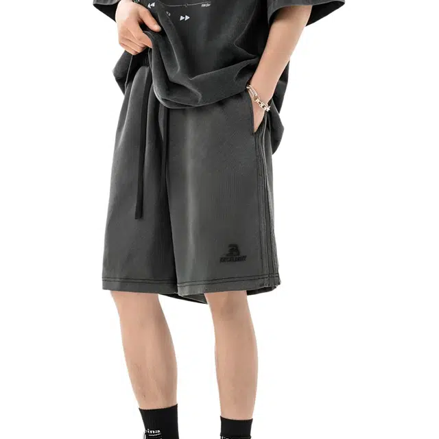 沐诚阳译 水洗复古做旧设计运动宽松五分裤休闲短裤 男款