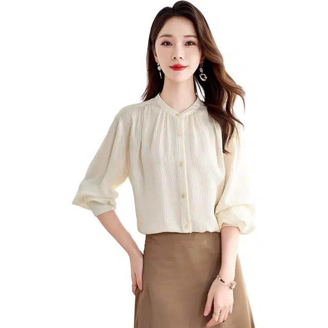 水墨佳人 通勤百搭时尚休闲长袖衬衫 女款 米白色