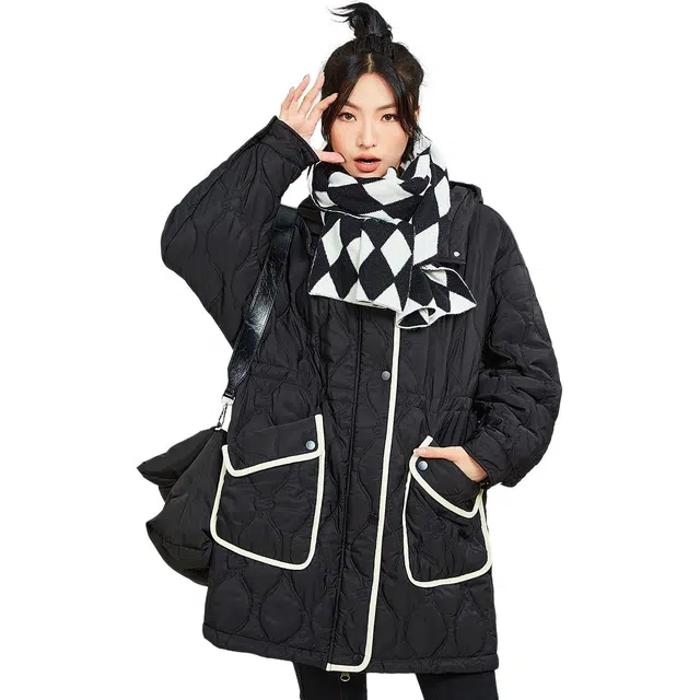 木果果木 宽松连帽中长款舒适长袖棉服 女款