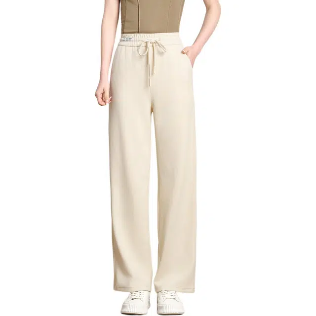 粉红玛琍 高腰合身阔腿裤休闲裤 女款 米色