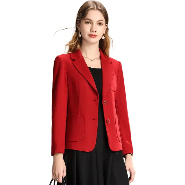 粉红玛琍 纯色修身长袖微弹西装 女款