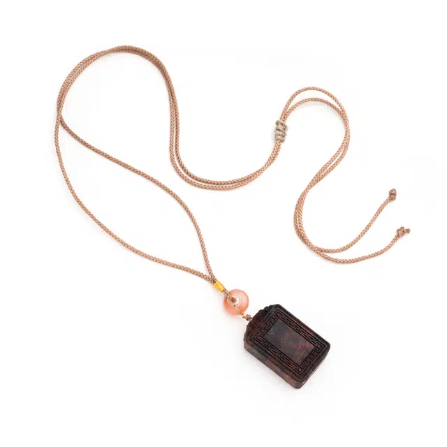 仙源 无事牌 黄油麻丝复古新中式文玩把玩  平安福锁骨链 降真香 项链 男女同款情侣款