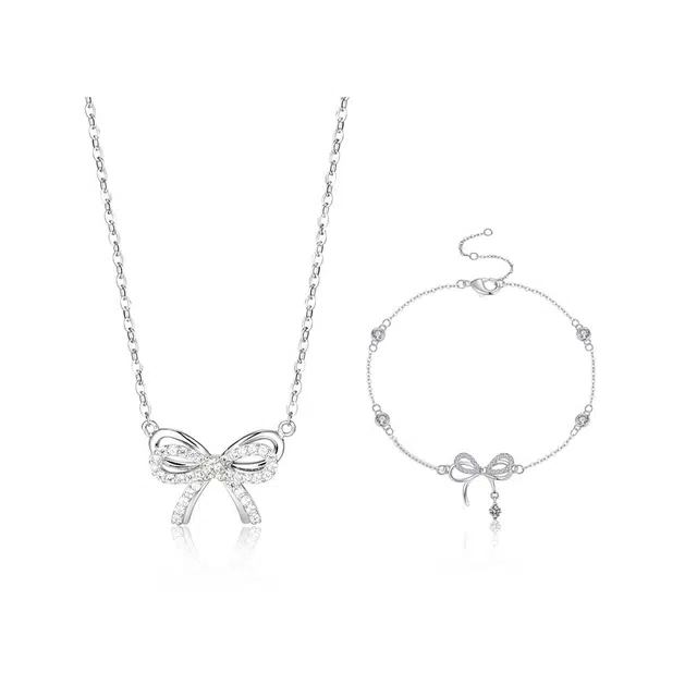 克兰茜 经典蝴蝶结系列 甜美小众设计轻奢精致简约高级感锁骨链 时尚日常百搭温柔气质心动套装吊坠 锆石 项链 女款