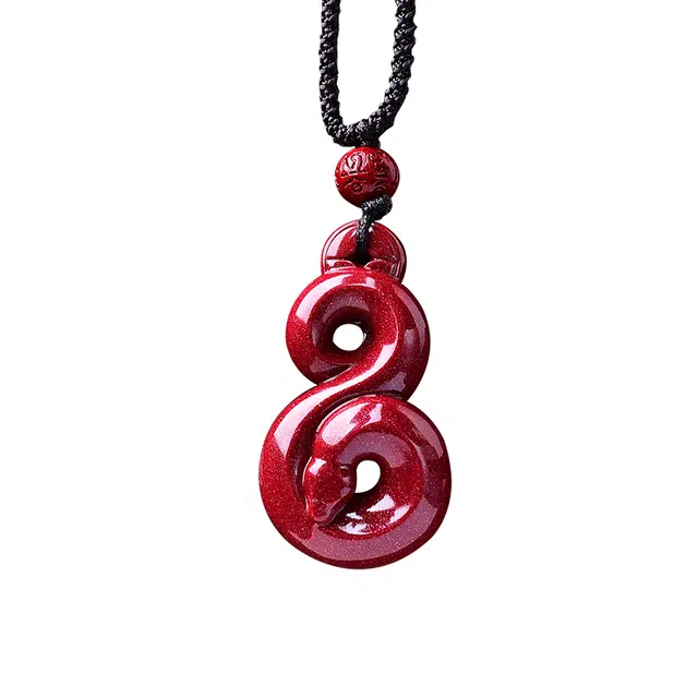 媚之吻 高含量原矿 生肖蛇方牌 巳蛇挂件 朱砂 项链 男女同款情侣款