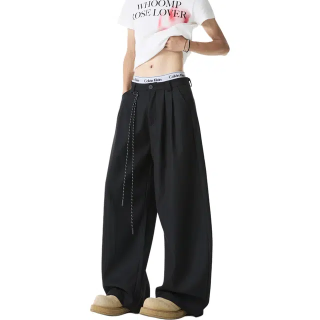 颂希尔 纯色垂感绳子搭配设计感简约日常亲肤透气凉感休闲裤 男女同款