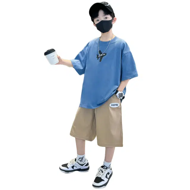 泰迪珍藏休闲运动套装  个性时尚洋气百搭宽松舒适简约字母印花上衣短裤 青少年