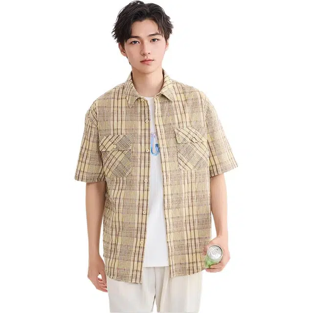 三福 肌理格休闲时尚翻领短袖衬衫 男款