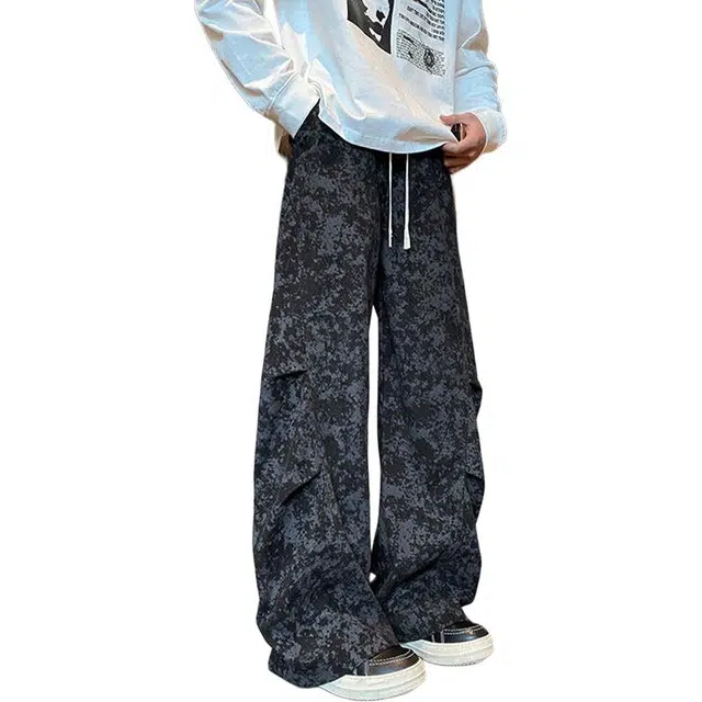 佐菲利 夏季肌理感扎染冰丝裤轻薄垂感宽松慵懒风长裤直筒速干空调裤休闲裤 男女同款