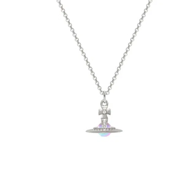 Vivienne Westwood Crystal Logo Necklace Silver