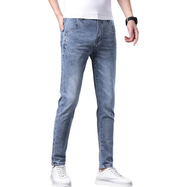 潮人榜 夏季美式潮牌修身小脚弹力男士裤子潮流百搭显高显瘦痞帅高端牛仔裤 男款