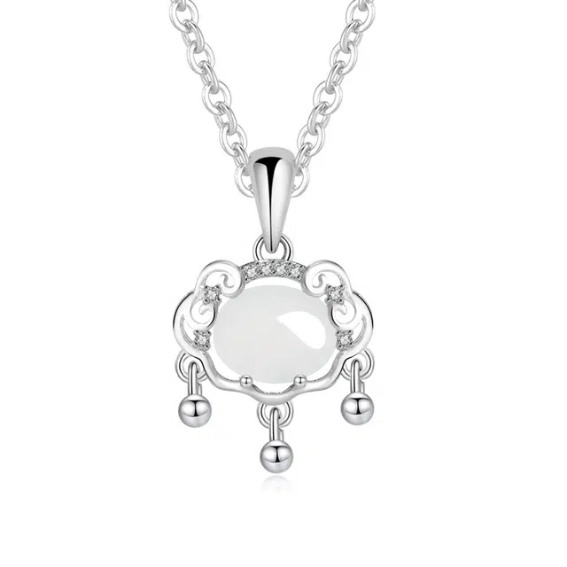 【温润如玉】 帝苏行 如意银铃吊坠 新中式国潮 吉祥如意平安顺遂 好运 简约小众设计 玉髓 项链 女款