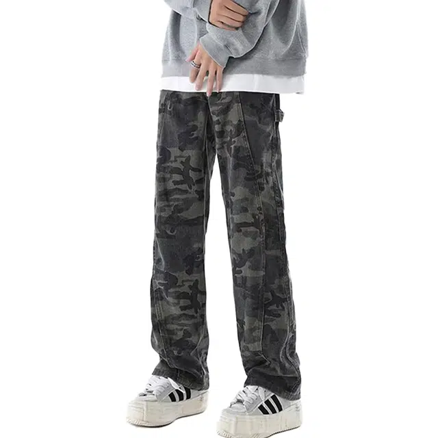 拾个壹先生 美式高街风简约百搭迷彩工装裤牛仔裤 男女同款