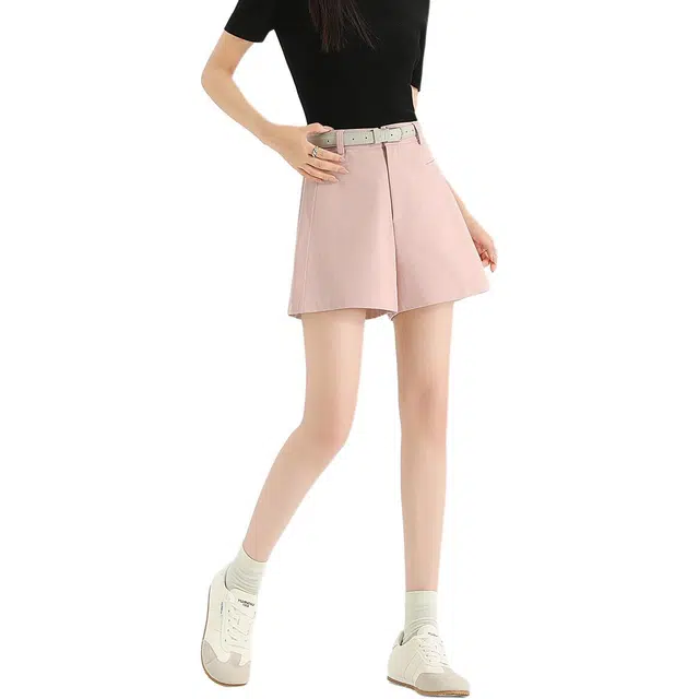 法文箱子 时尚气质简约宽松高腰五分裤休闲短裤 女款