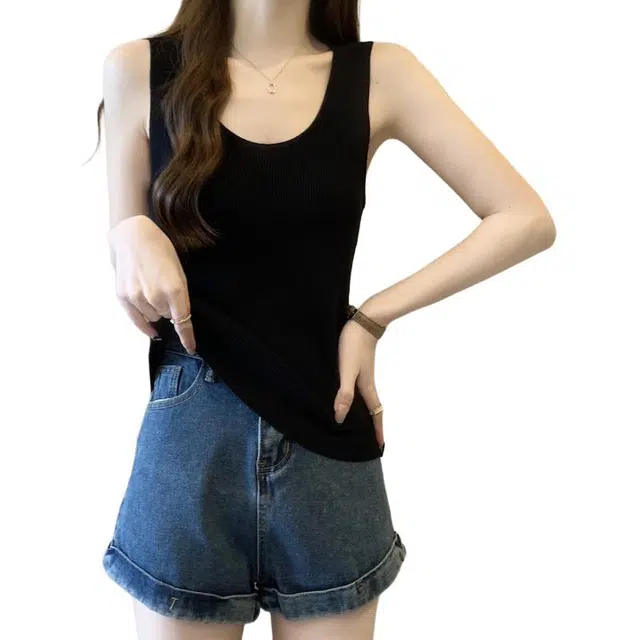 沐晓欣 条纹打底吊带背心内搭无袖针织衫 女款