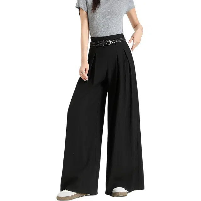 法文箱子 高级感百搭阔腿纯色宽松高腰长裤休闲裤 女款