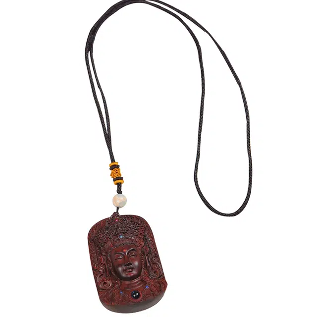 天纵 国潮中式文玩  本命年诸事顺利 精雕双面观音菩萨平安无事牌可投影好运 檀木 木作项链 男女同款情侣款