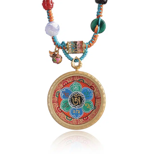 喃呢 藏式热贡手绘唐卡招财转运六字真言心经 新中式国风国潮旺福平安吉祥好运 铜合金 项链 男女同款情侣款