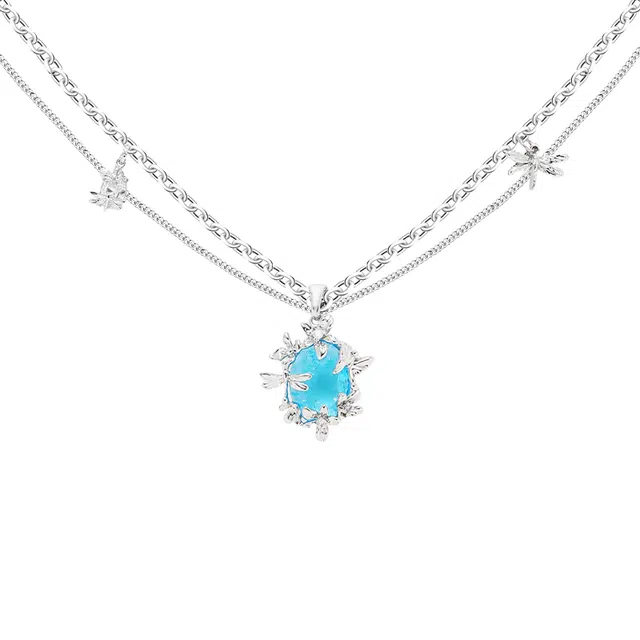 暖瞳 蓝色冰花高贵优雅独特设计轻奢高级感精致 合金 项链 女款