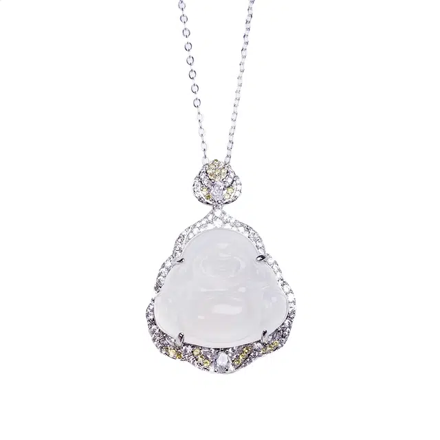 匠锁心玉 白月光 佛公 新中式 国潮国风 高级感 轻奢 弥勒佛 转运纳福 守护 玉髓 玉石项链 女款