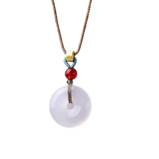 迷颂玛 平平安安福气圆满冰种水晶平安扣吊坠转运中国风编绳轻奢设计情人玉石锁骨链 玉髓 项链 男女同款情侣款