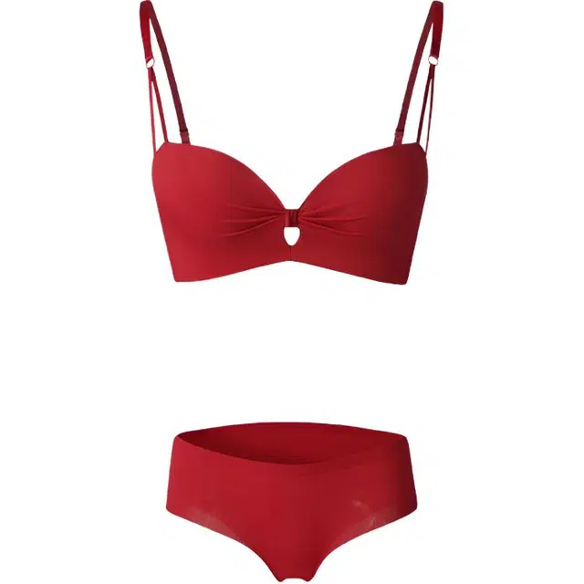 潞优野 本命年小胸聚拢无钢圈性感结婚新娘内衣裤套装 女款