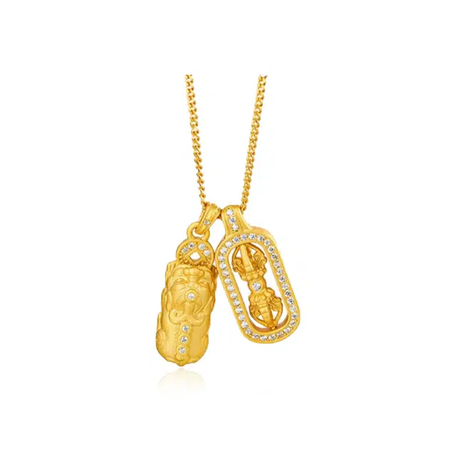 重庆金店 金刚杵貔貅 新中式复古国潮国风小众设计感 高级轻奢招财转运纳福好运锁骨链 合金 项链 女款