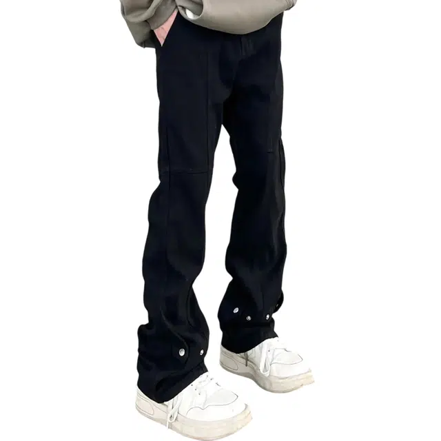 冈哉 美式高街拼接裤脚铆钉设计痞帅炸街潮牌港风街头休闲百搭宽松直筒工装纯色牛仔裤 男女同款