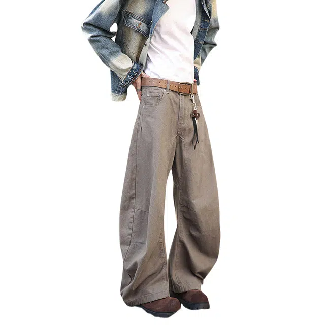 加荣 美式高街水洗夏季轻薄透气潮牌青少年户外出行通勤百搭复古宽松弯刀阔腿裤高级感垂感休闲长裤工装裤 男女同款