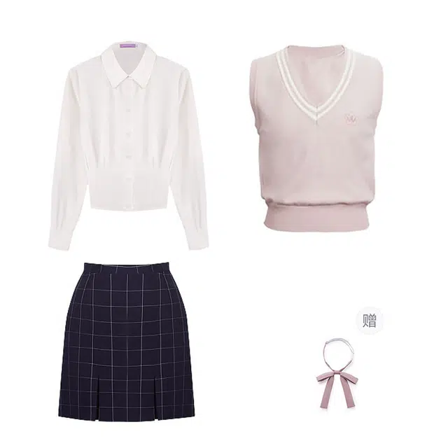 花铃太太 江南道韩剧学院风长袖上衣马甲外套百搭短裙三件套秋款裙装套装 女款