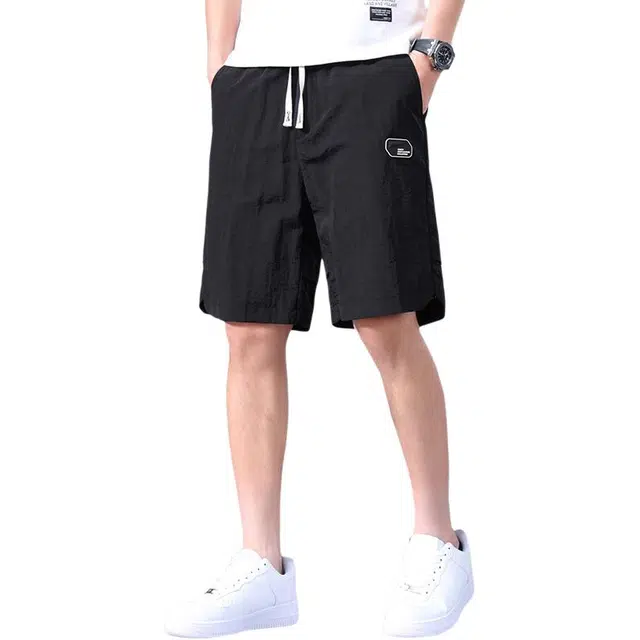 羽浅 薄款透气冰丝五分裤时尚运动中裤潮牌贴标宽松百搭休闲短裤 男款