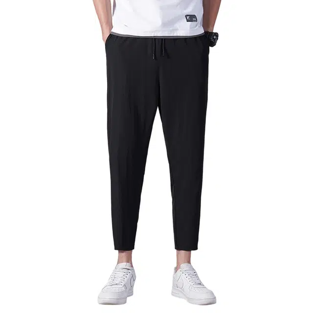 顶峰保罗 无性别主义薄款冰丝宽松运动速干九分裤子潮流韩版时尚百搭亲肤透气直筒垂感休闲裤 男女同款