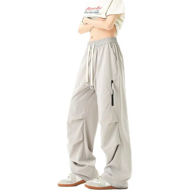 黑马漫画 美式薄款速干阔腿裤舒适休闲裤 男女同款