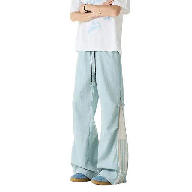 加荣 美式侧边三条杠拉链设计感工装裤薄款透气潮流百搭日常出行宽松直筒裤子速干阔腿休闲裤 男女同款