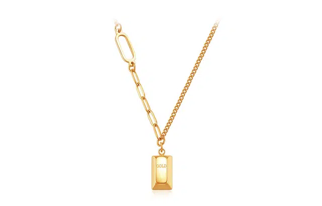 牧言 轻奢简约小众高级感 立体双面佩戴不对称链条锁骨链 暴富小金砖项链 女款