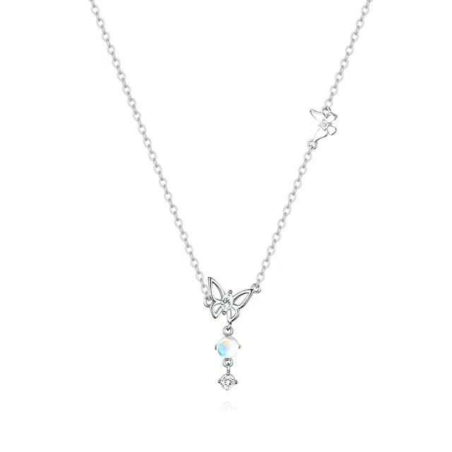 【S925银 好运福蝶】 七好美银 双蝴蝶 精致轻奢时尚优雅温柔森系小清新 简约小众高级感设计 日常约会通勤百搭 琉璃 项链 女款