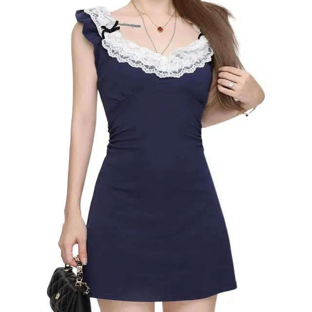 小卷要加油 纯欲风性感蕾丝花边女气质名媛收腰背心裙裙子吊带连衣裙 女款