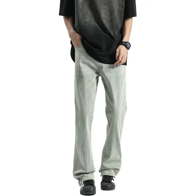 宝米卡 美式高街复古潮流舒适时尚修身直筒休闲裤牛仔裤 男女同款