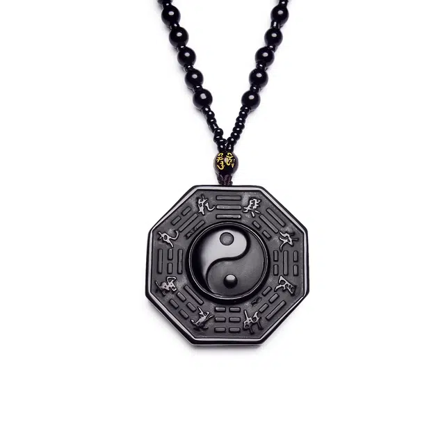 梨云暮雪 趋吉避凶】【道家保佑】招财纳福太极阴阳九宫八卦挂件   用料大气  手工圆珠链  符文配珠 黑曜石 项链 男女同款情侣款