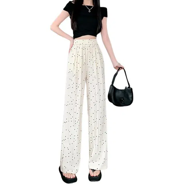 思蓓儿 波点阔腿裤高腰垂感慵懒风山本裤休闲裤 女款
