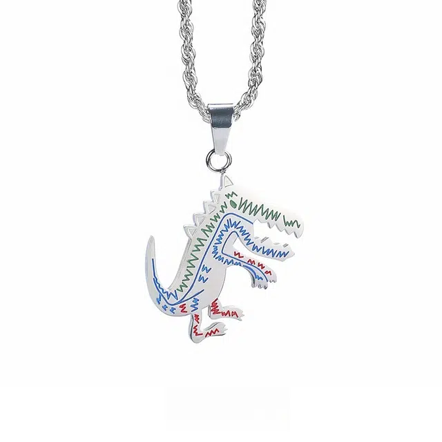 暖瞳 卡通嘻哈潮流时尚个性设计毛衣链小恐龙小众高级感 钛钢 项链 男款
