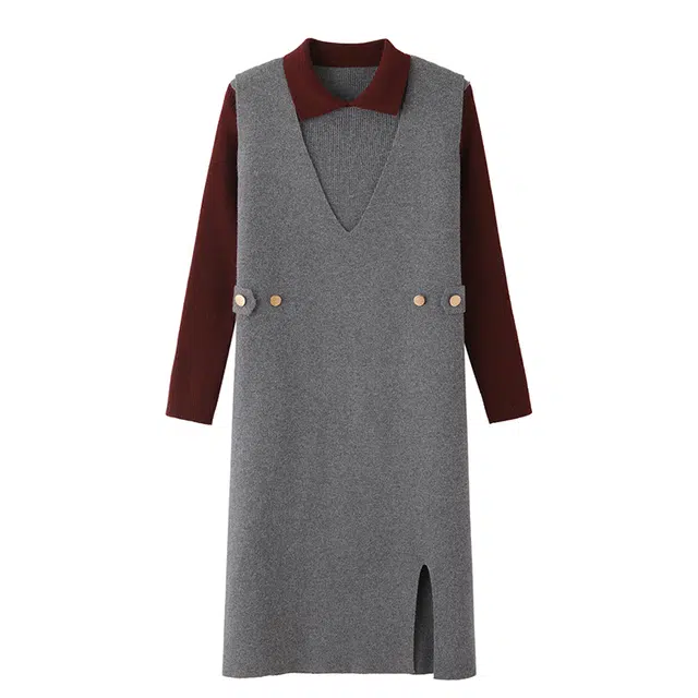 曲韩 长款高级感简约百搭套头设计长袖针织衫 女款