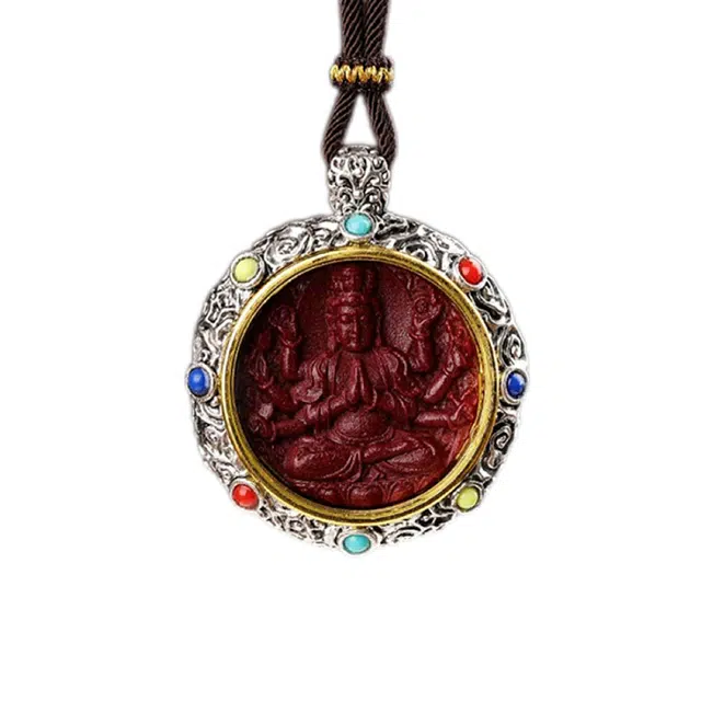 陌阡雪 国潮本命年转运盘好运本命佛唐卡生肖守护神=#好运 再造辰砂朱砂 项链 男女同款情侣款