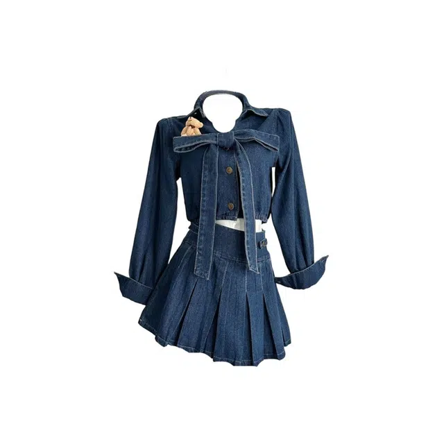 桴生 长袖牛仔衬衫简约裙装套装 女款