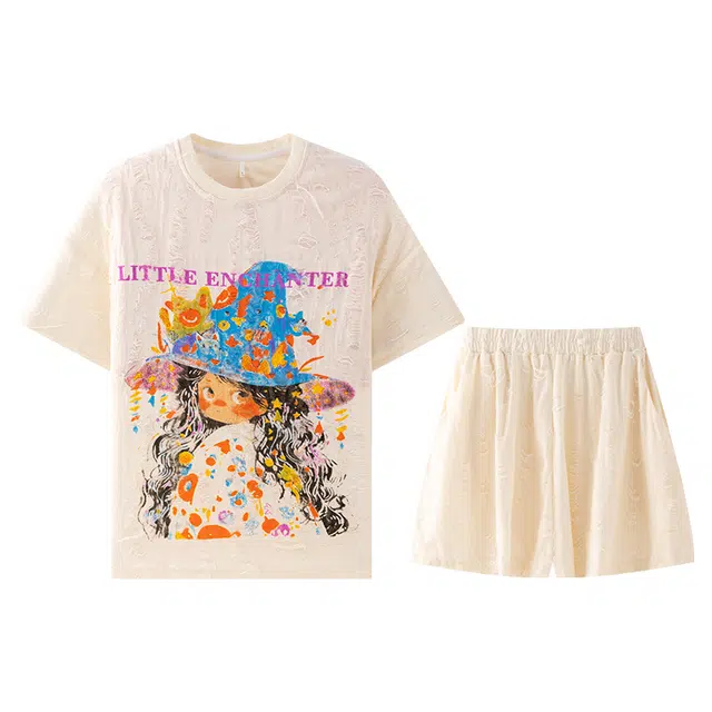 向薇 夏季女短袖短裤加大码少女学生卡通可爱夏天舒适家居服睡衣套装 女款