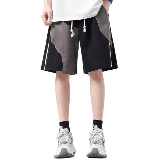佐菲利 美式潮牌鸳鸯色拼接撞色设计感五分裤子宽松直筒运动休闲短裤 男款