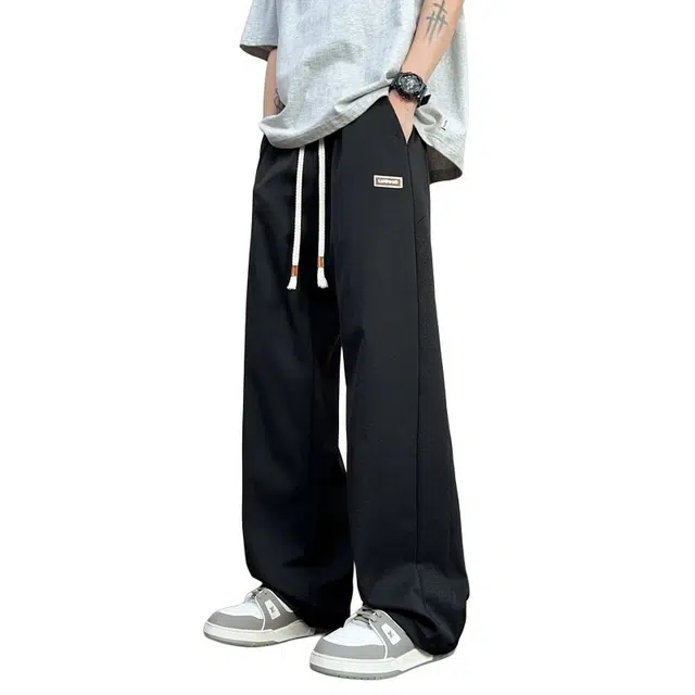 佐菲利 侧边透气网孔夏季薄款裤子宽松设计感速干直筒休闲裤 男款