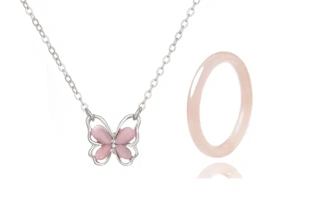 迎百宝 在逃公主 轻奢设计感少女心甜美梦幻蝴蝶锁骨链美人叮当镯套装 琉璃 项链 男女同款情侣款