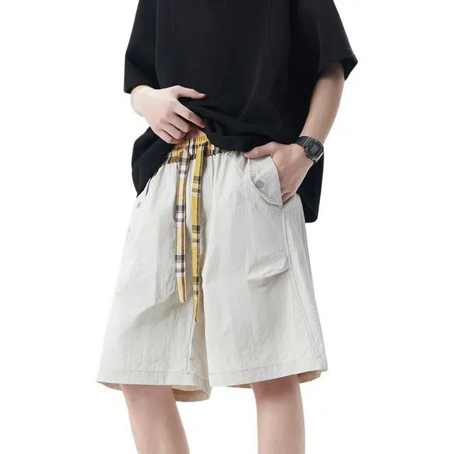 颂希尔 潮牌拼接格子美式透气宽速干五分裤休闲短裤 男女同款